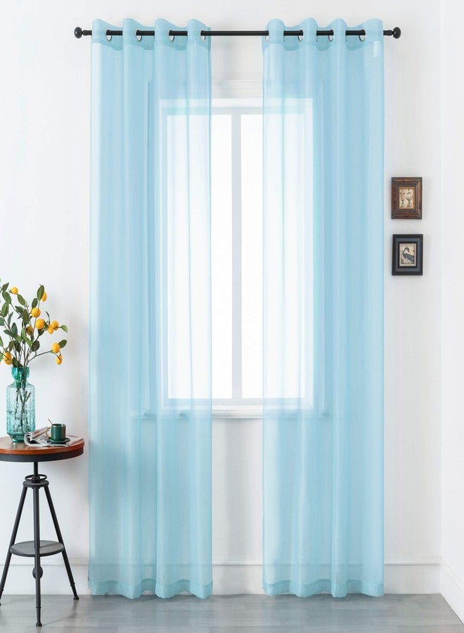 DUALIFE Sky Blue Voile Sheer Curtains Grommet,Look Semi Natural Light Flow Sheer Drapes,Elegant Solid Color Touch Soft Drapes for Living Room Bedroom,Set of 2 Panels 52X120 Inch Long 10 FT Baby Blue - Image 1